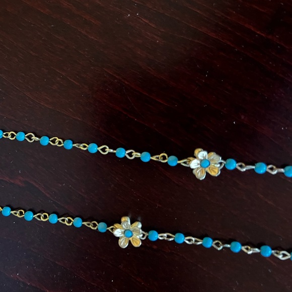 Long Blue and Gold Floral Necklace - Picture 2 of 3